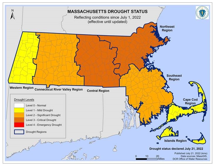 Massachusetts Drought Status July 1, 2022
