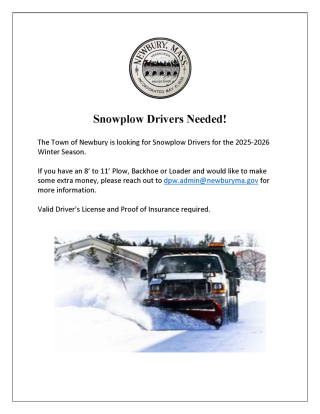 Snow Plow Drivers Needed!